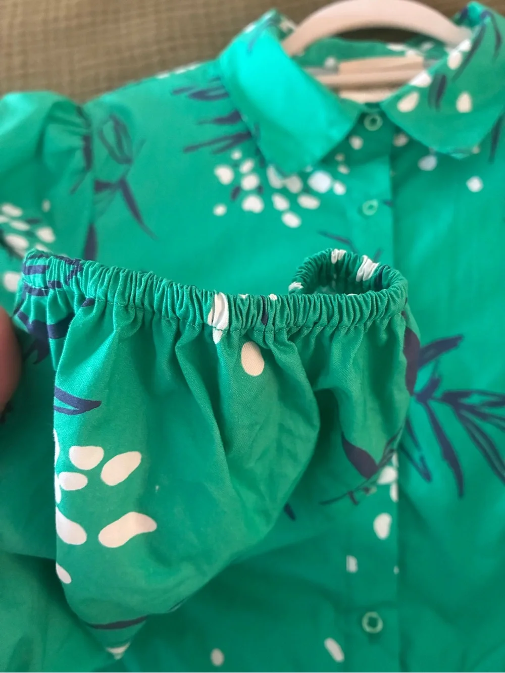 Fantastic Fawn Melinda Teal Floral Midi Dress 100% Cotton Belted Shirt Dress L - Picture 10 of 11